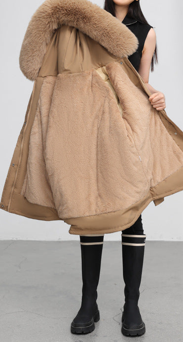 Cross-border Fleece-lined Thickened Parka Collar Slim Fit Slimming Cotton Coat