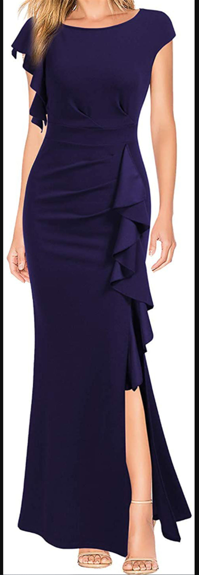 High Waist Slit Dress Elegant Fashion Round Neck Commuting Style Dress Evening Party Dress