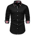 Men's Plaid Contrast Color Triangle Collar Long Sleeve Shirt