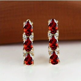 French-Style Light-Luxury Gold Three-Row Oval Diamond Earrings