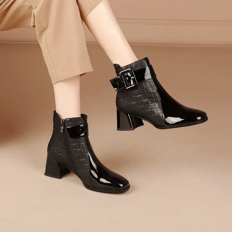 Flat Pointed Toe Ankle Chunky Heel Boots