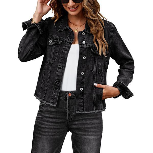 Casual Embossed Denim Jacket Button Top