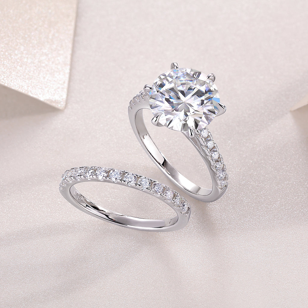 Star Double Dance - A 5-carat S925 Silver Diamond Ring Set With Top-quality Moissanite And Platinum Plating. The Wedding Ring Can Be Inspected With A Diamond Pen