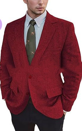 Men's Business Casual Herringbone Suit Jacket