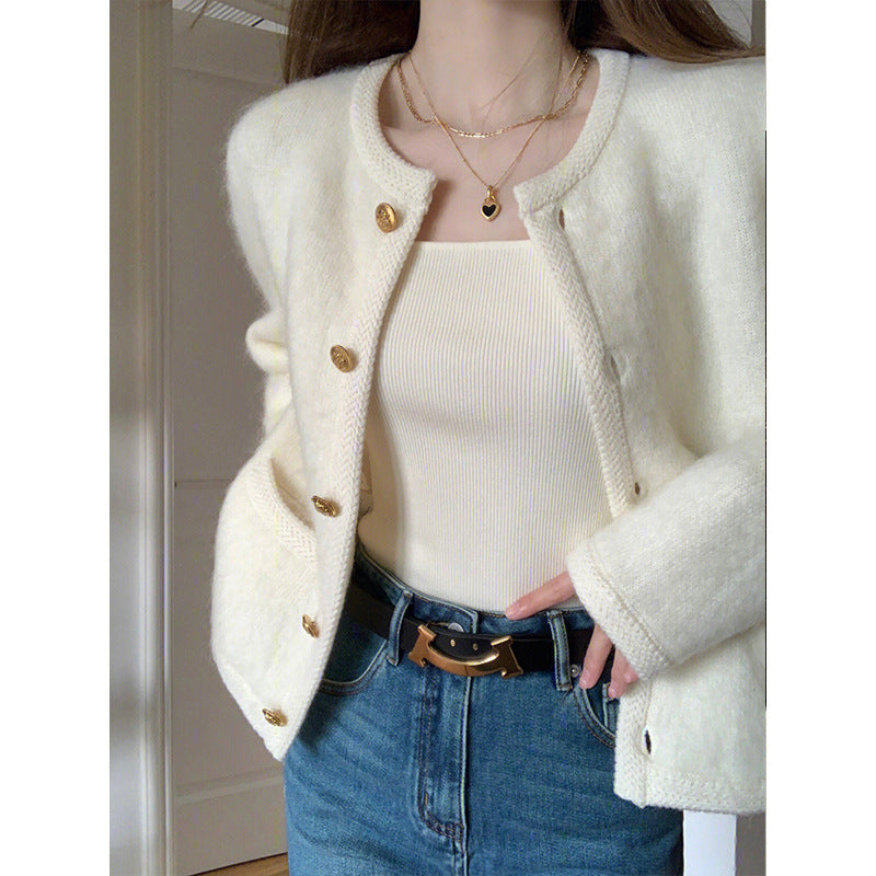 Short Shoulder Knitted Cardigan Idle Style Casual Jacket
