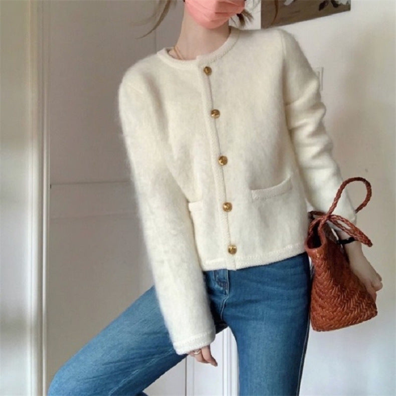 Short Shoulder Knitted Cardigan Idle Style Casual Jacket