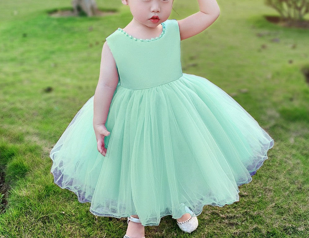 Girls Bow Sleeveless With Headdress Dress