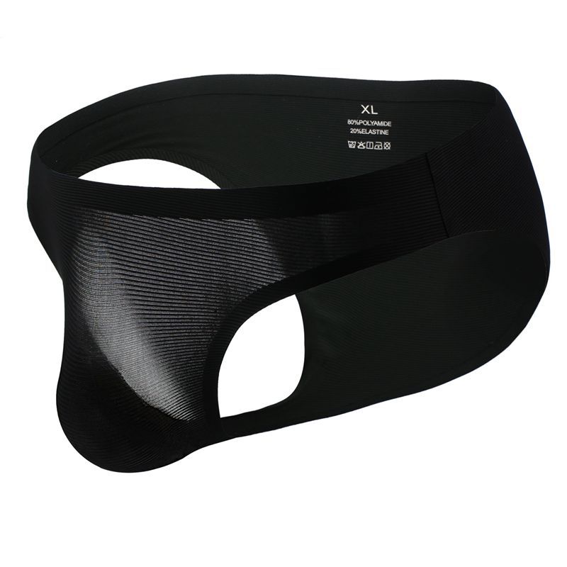 Seamless Men Ice Silk Stripes Low Waist Briefs