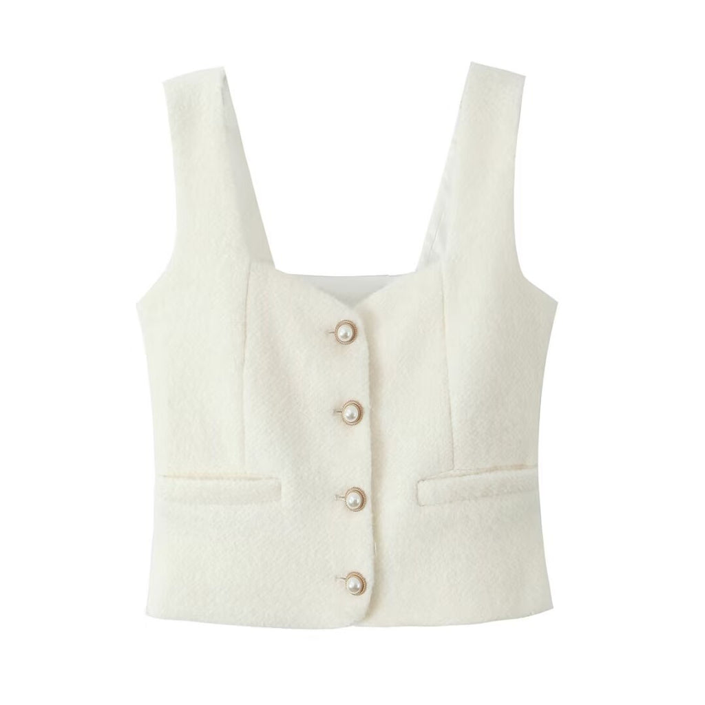 Vest Fastener Decoration Mid-length Dress Set Women