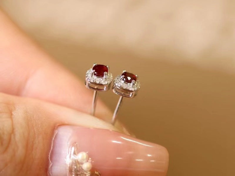 18K Gold Diamond Ruby Earrings- Diamond Sadaf Canada