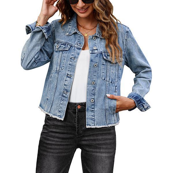 Casual Embossed Denim Jacket Button Top