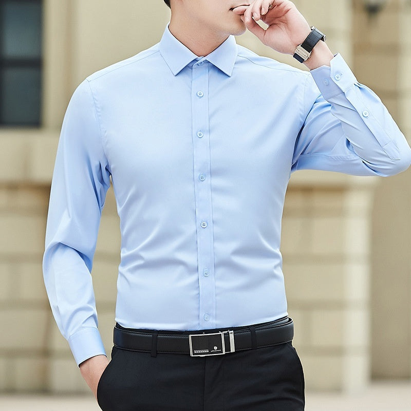Mens Long-sleeve White Shirt In Korean Style