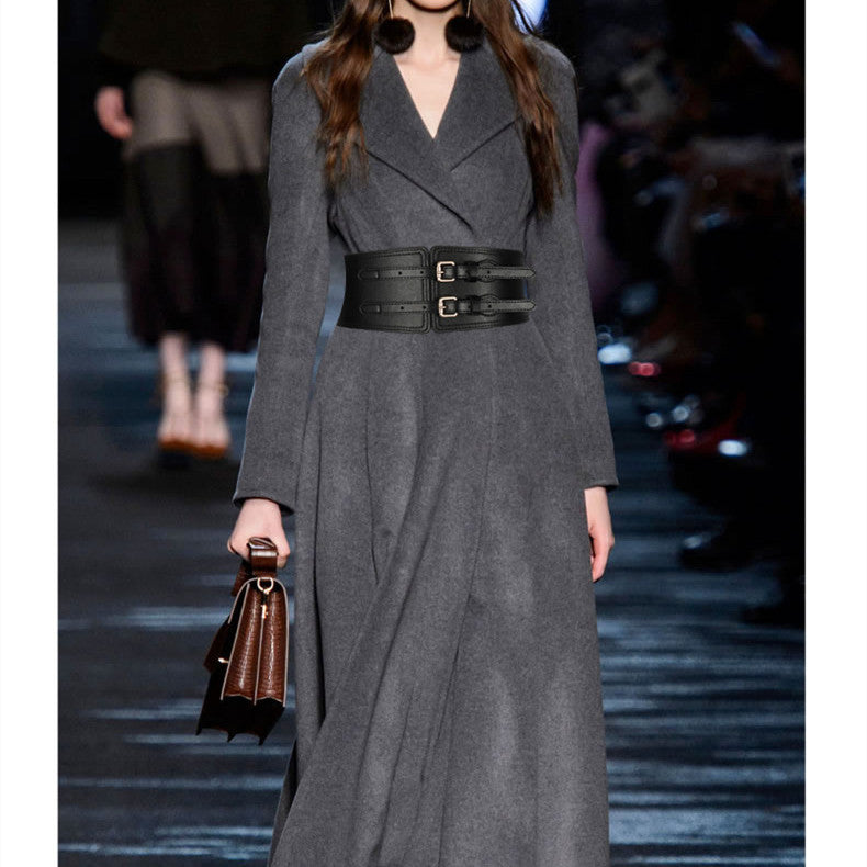 Coat Decorated With A Wide Waistband, Waist Elasticated Elastic Belt