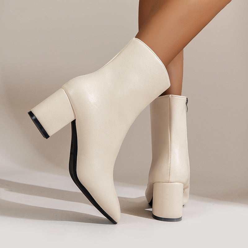 Chunky Heel Pointed Toe Boots