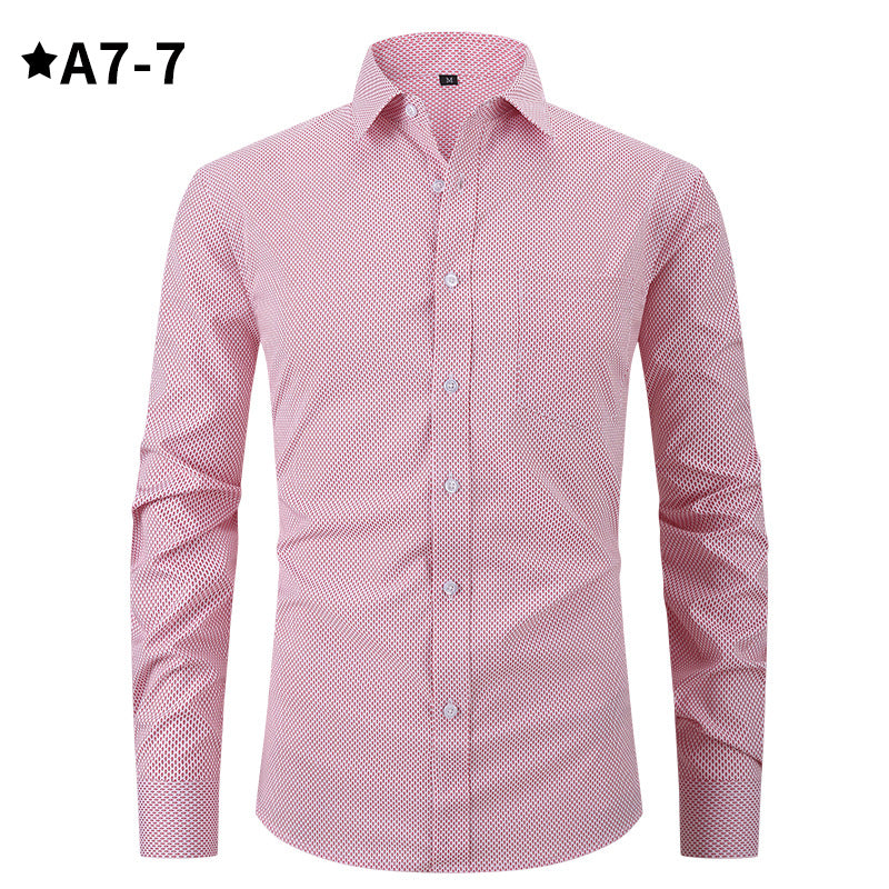 Men's Business Formal Solid Color Polo Collar Plaid Shirt
