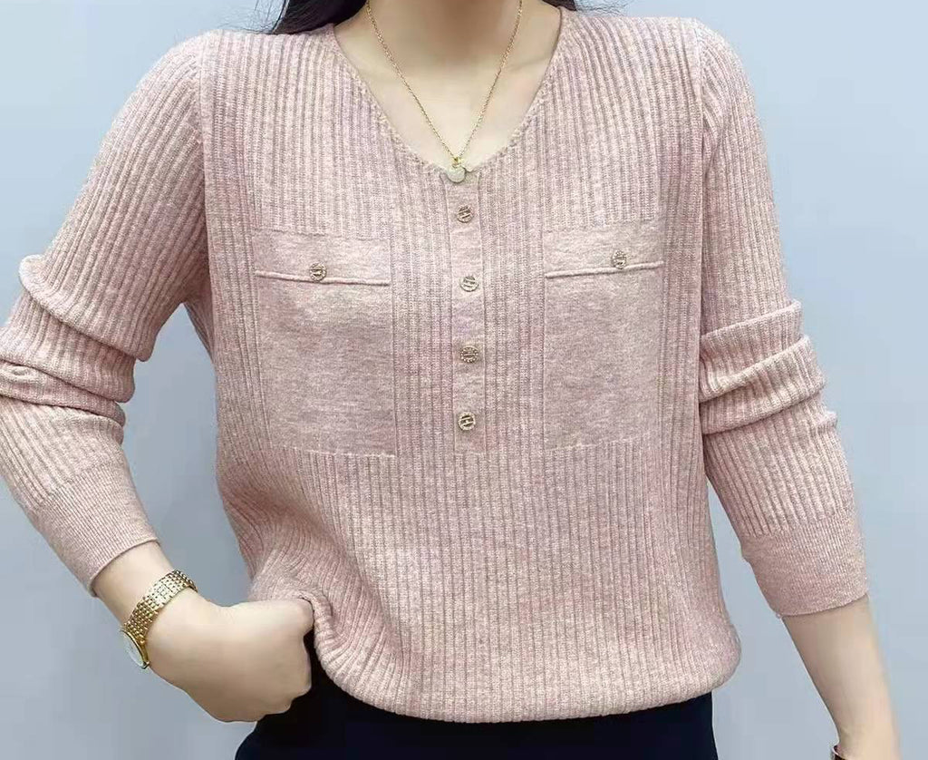 Long Sleeve Sweater V-neck Pullover Loose Thin