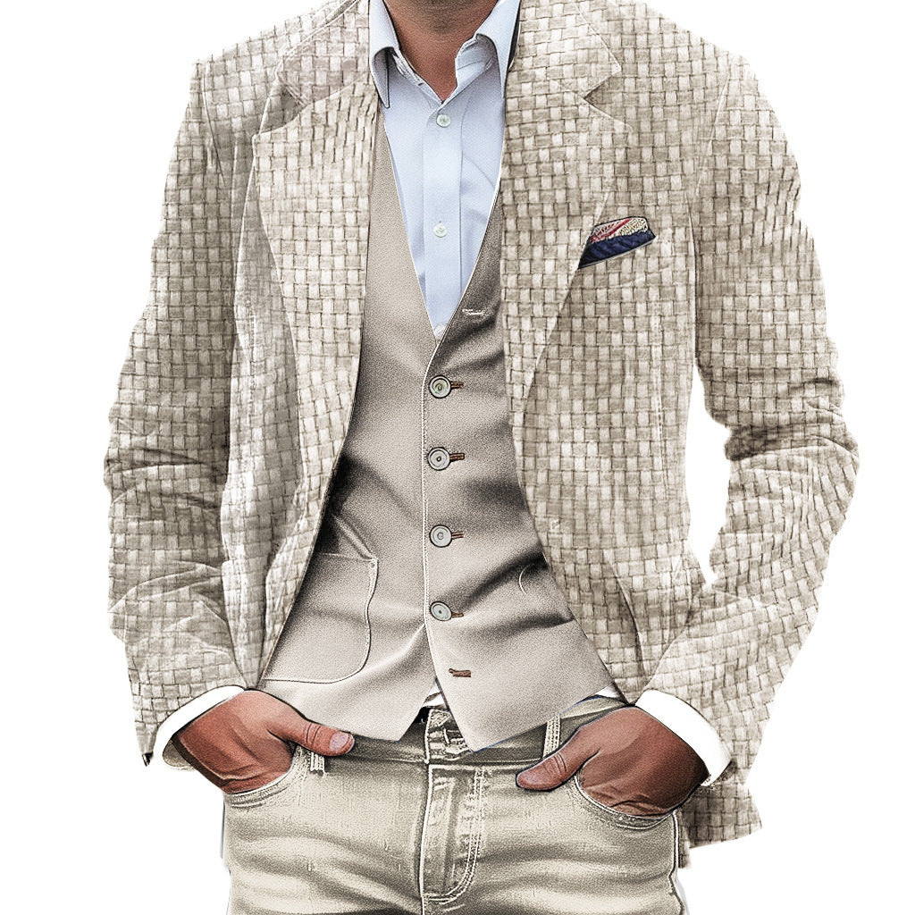 Printed Double Buckle Men's Plus Size Suit Coat