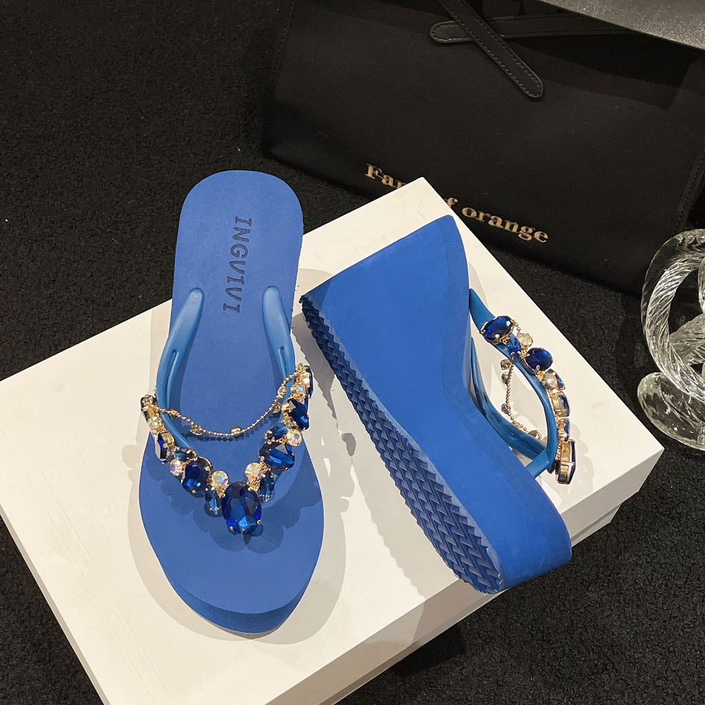 High Heel Flip-flops Women's Rhinestone Wedge