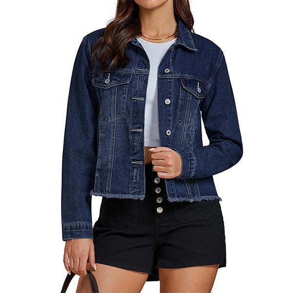 Casual Embossed Denim Jacket Button Top