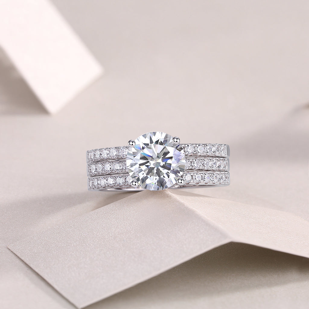 Dreamy - Set With 2-carat Top-quality Moissanite S925 Silver And Platinum-plated Diamond Wedding Ring. The Ring Can Be Inspected With A Diamond Pen