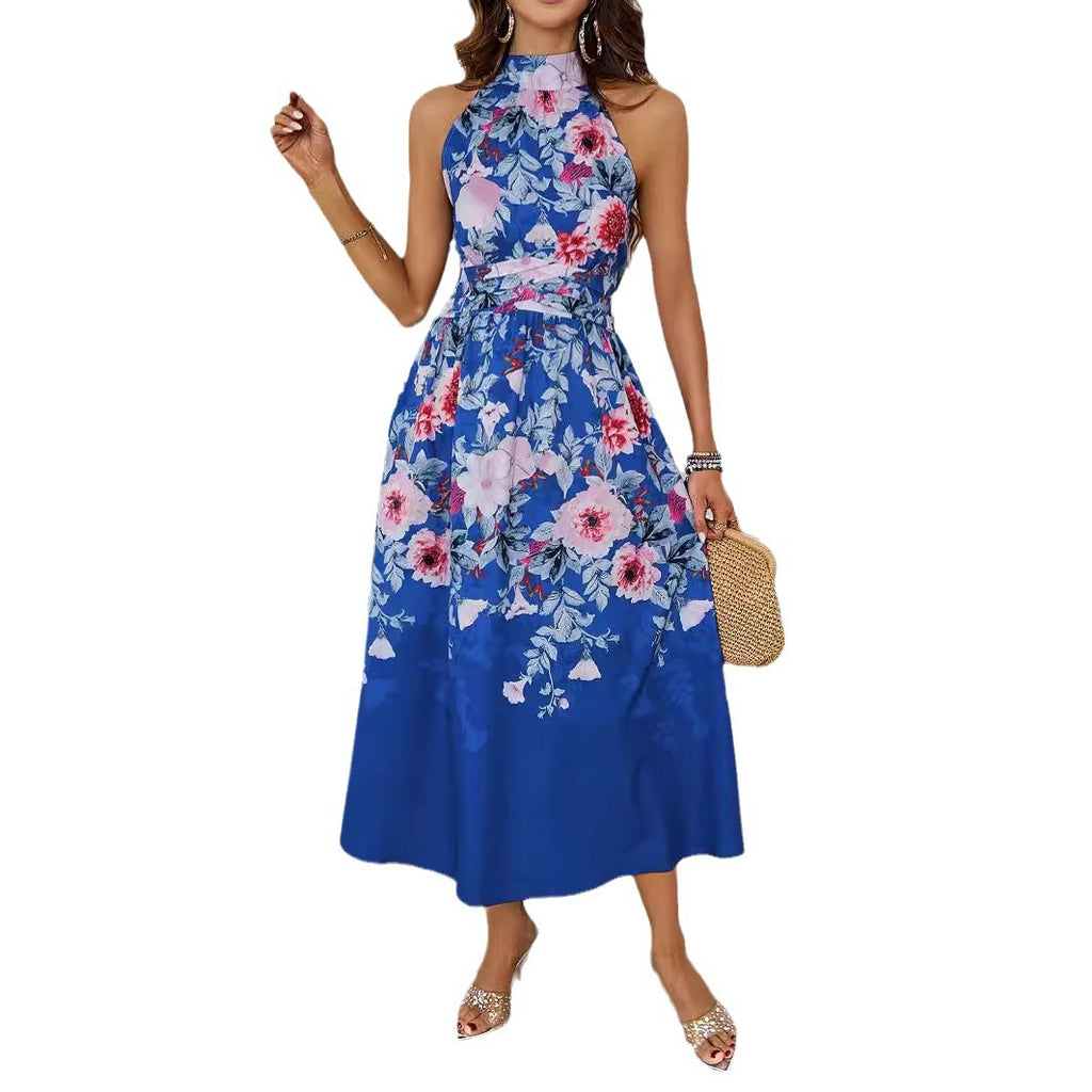 Halterneck Printed Waist  Dress