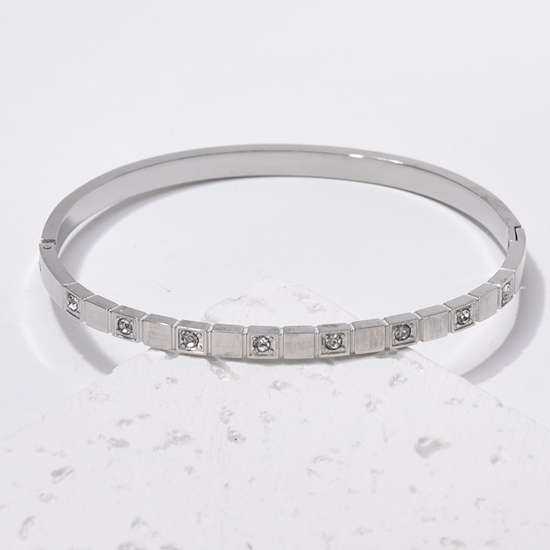 Titanium Steel Bracelet Korean Style Real Gold Plated 18K Gold Diamond Geometric Simple Stainless Steel