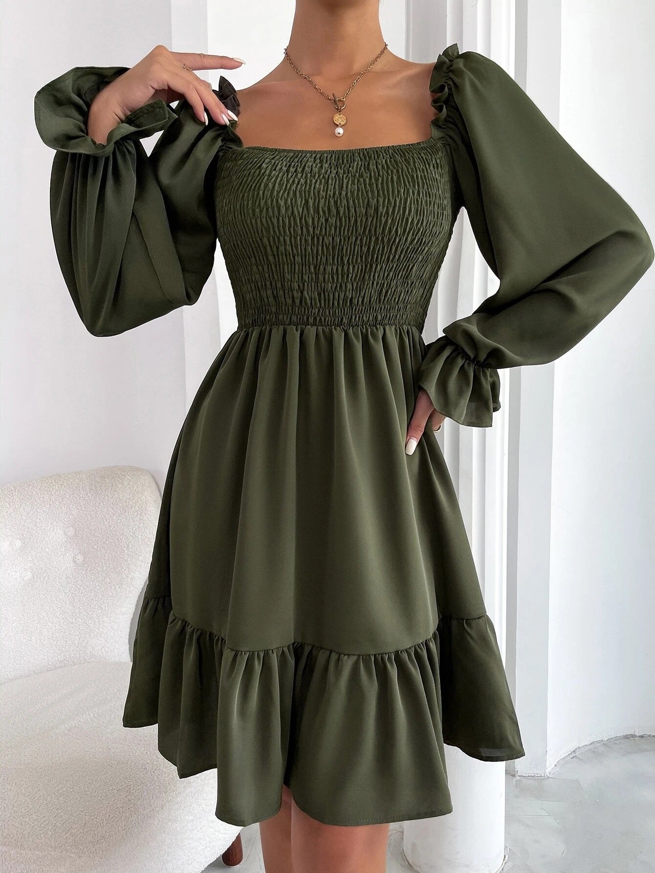 Flared Long Sleeve Dress