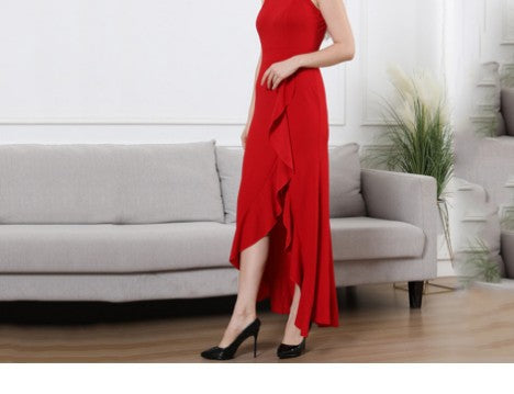 High Waist Slit Dress Elegant Fashion Round Neck Commuting Style Dress Evening Party Dress