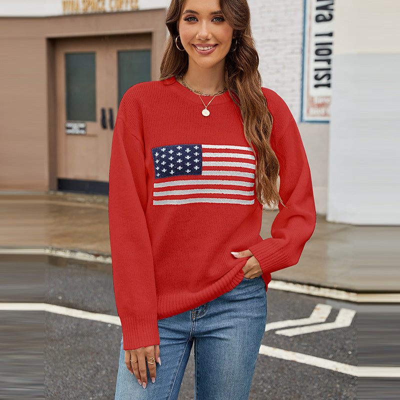 Round Neck Flag Easter Fashion Sweater Women
