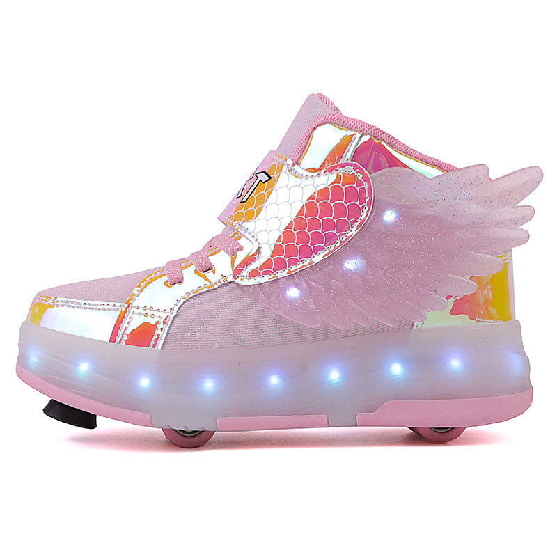 Double-wheel Deformed Wings LED Luminous Rollerskate
