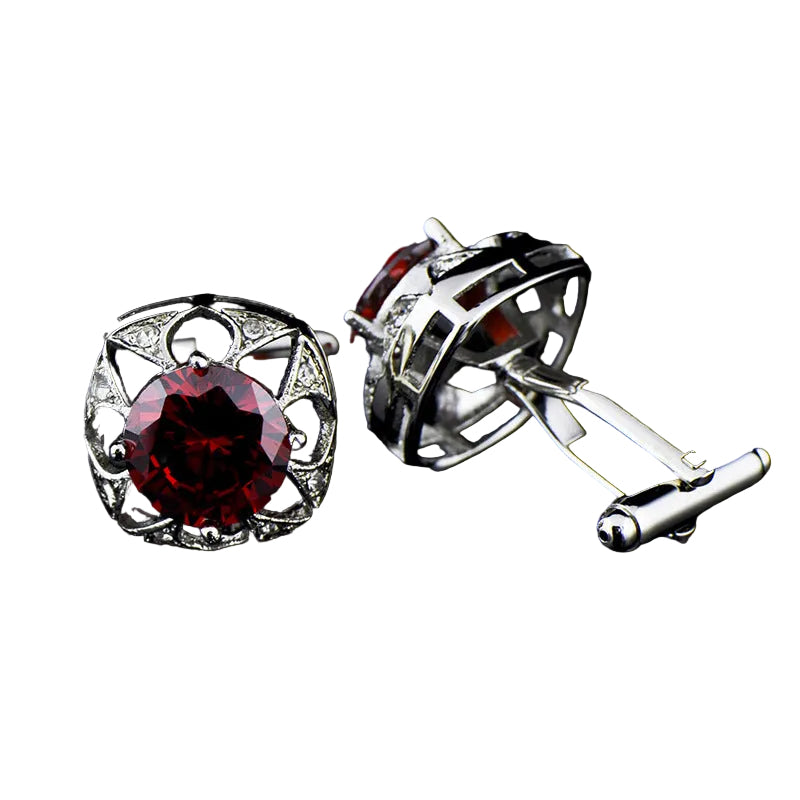 Red Large Zircon Crown Crystal Diamond Cufflink