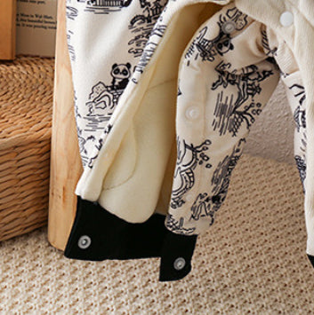 Baby Autumn And Winter Onesie Newborn Chinese Wind Panda Go Out Clothes Plus Velvet Thickened Romper