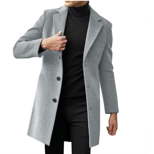 Mens Mid-length Long-sleeve Wool Coat Autumnwinter Wool Outerwear