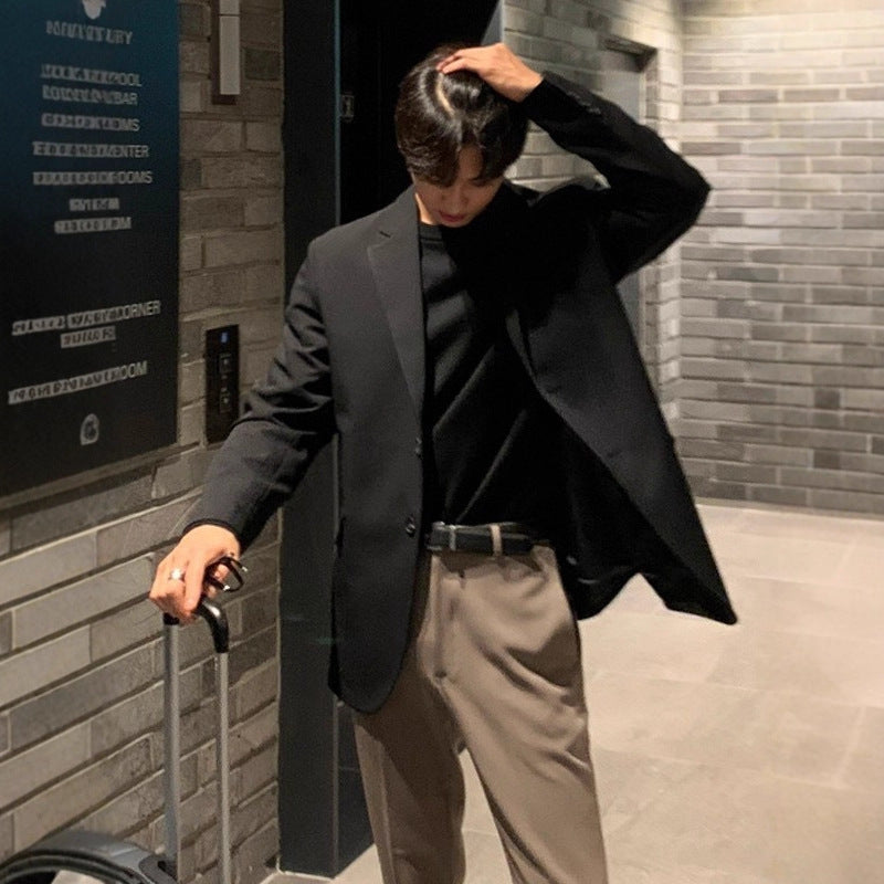 Men's Autumn Loose-Fit Black Single-Breasted Suit Jacket
