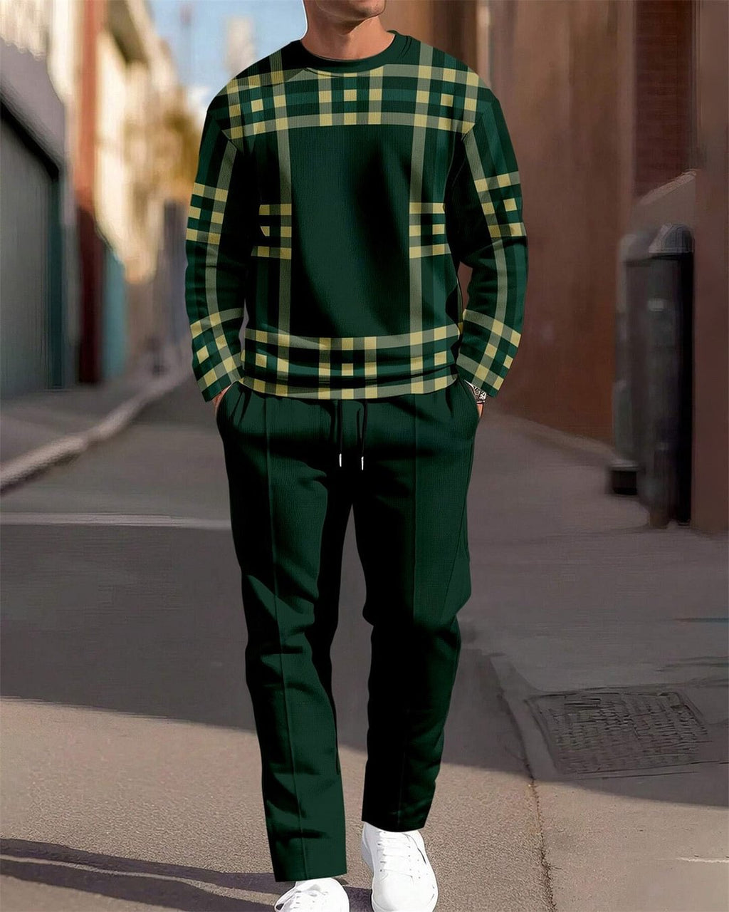 Men's Casual Sporty Round Neck Sweatshirt And Pants Two-piece Set