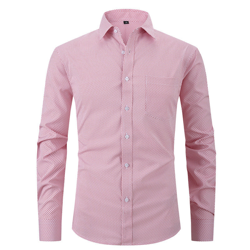 Men's Business Formal Solid Color Polo Collar Plaid Shirt