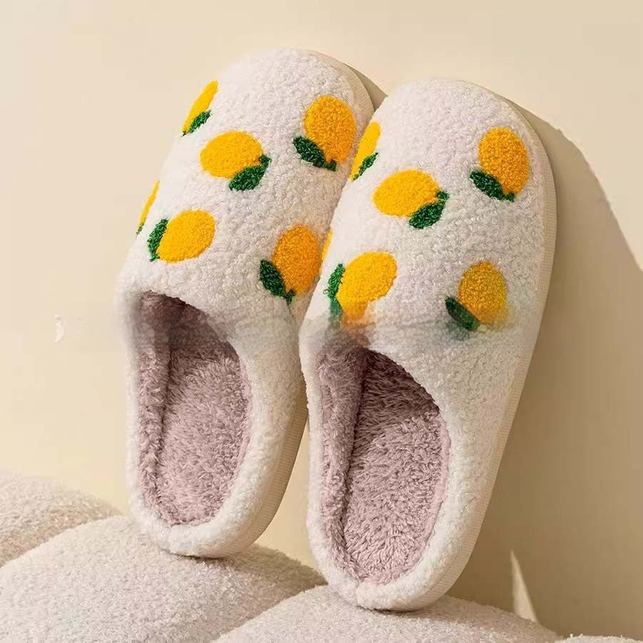 Women's Cotton Plush Lemon Slippers