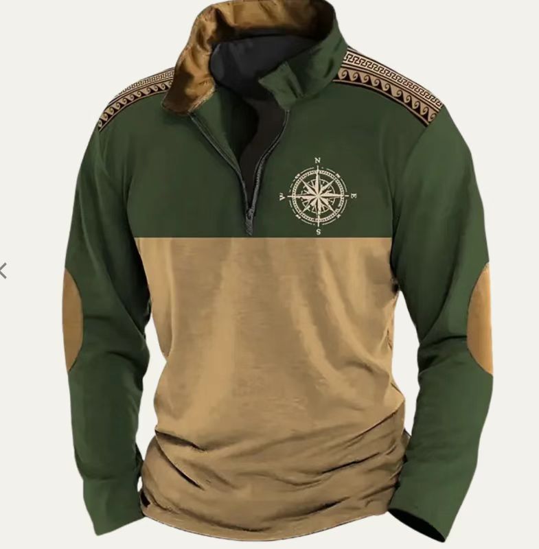 Digital Print Stand Collar Men's Street Zip-up Hoodie