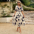 New V-neck Printed Short-sleeved Long Dress