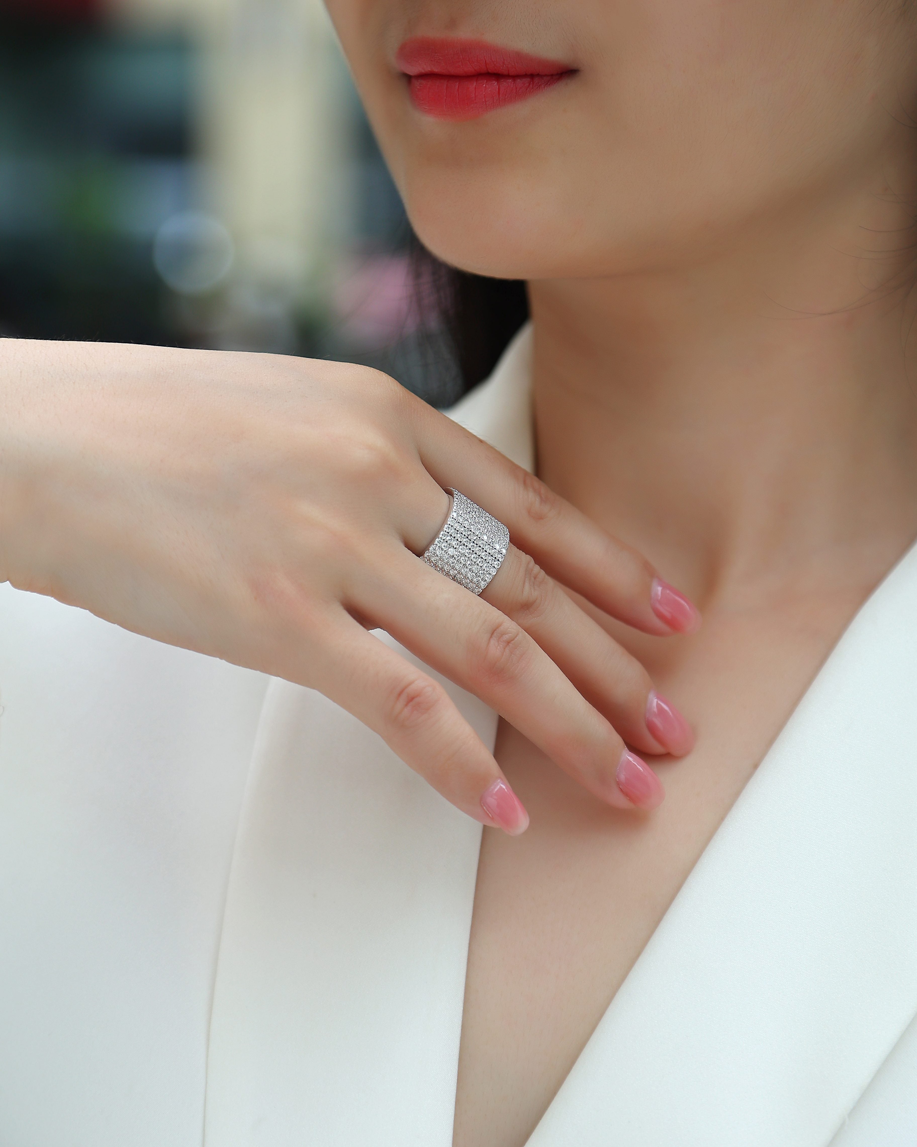 Bright Stars - A Wedding Ring Set With Top-quality Moissanite S925 Silver And Platinum-plated Diamond. The Ring Can Be Inspected With A Diamond Pen