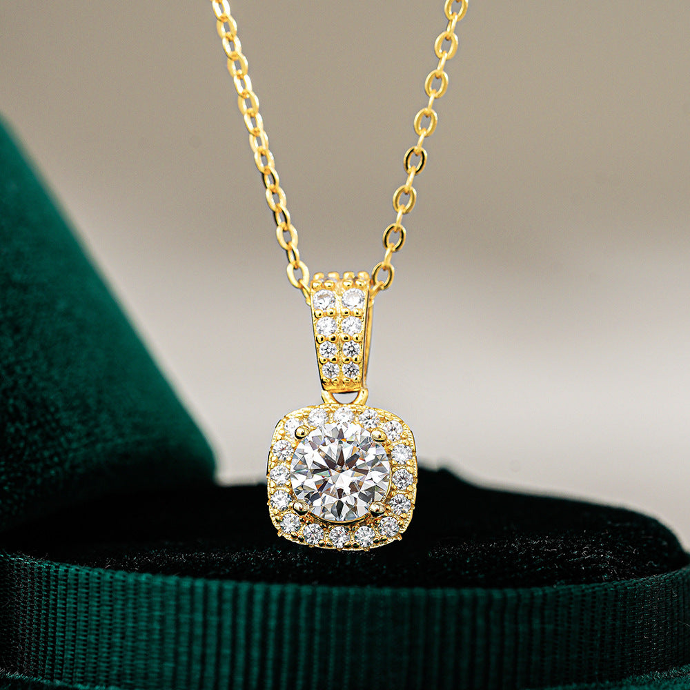 Women’s Moissanite Flower Pendant Necklace – 14K Gold Plated S925 | Diamond Sadaf