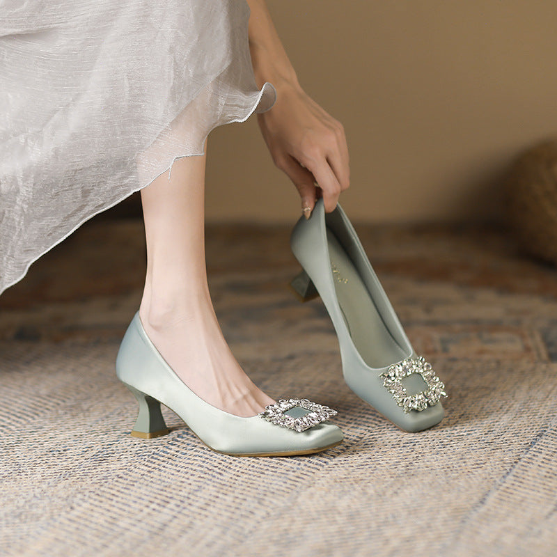 Square Toe Rhinestone Lace-up Stiletto