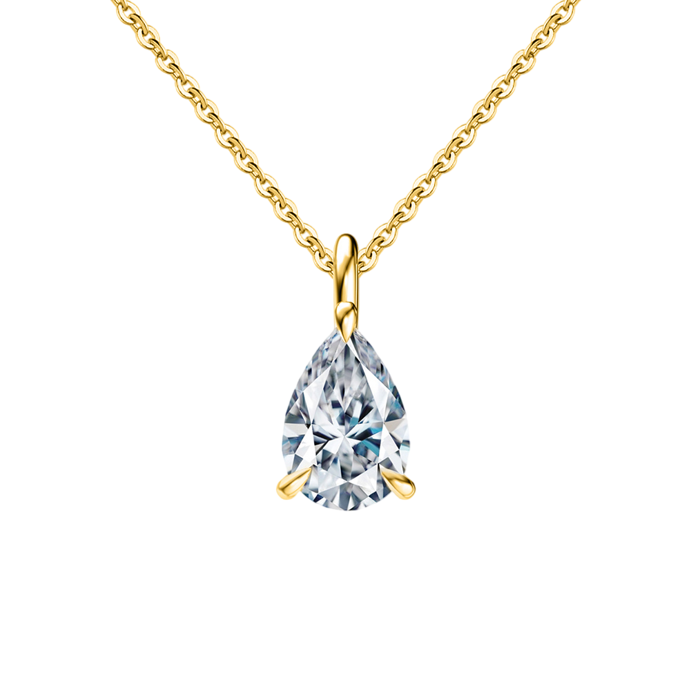 925 Sterling Silver Elegant Pear-Shaped CZ Solitaire Necklace on Gold Chain