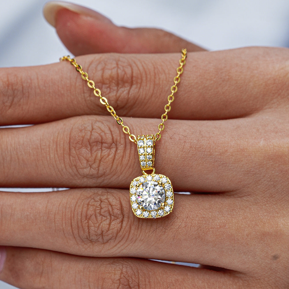 Women’s Moissanite Flower Pendant Necklace – 14K Gold Plated S925 | Diamond Sadaf