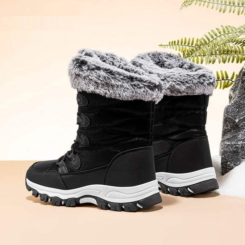Warm Wide-toe  Mid-height Soft-soled Faux-fur Snow Boots
