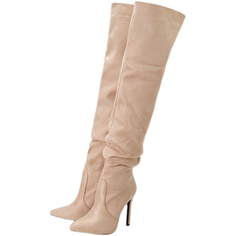 Knee pointed toe stiletto high heel long boots