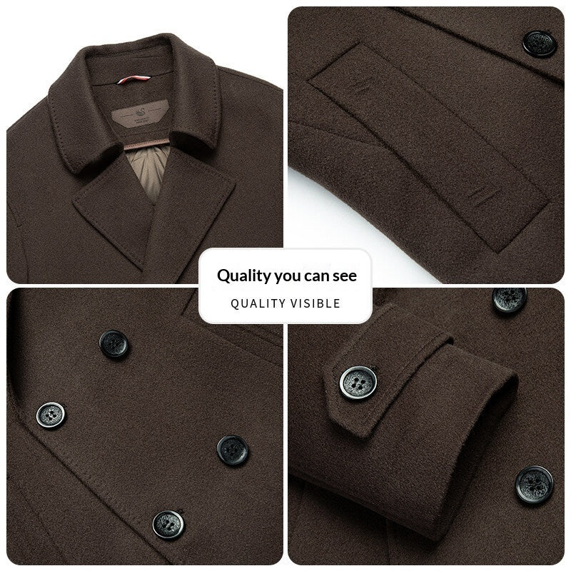 Arrival Long Double-Faced Wool Coat With Detachable Goose Down Lining And Double-Breasted Design