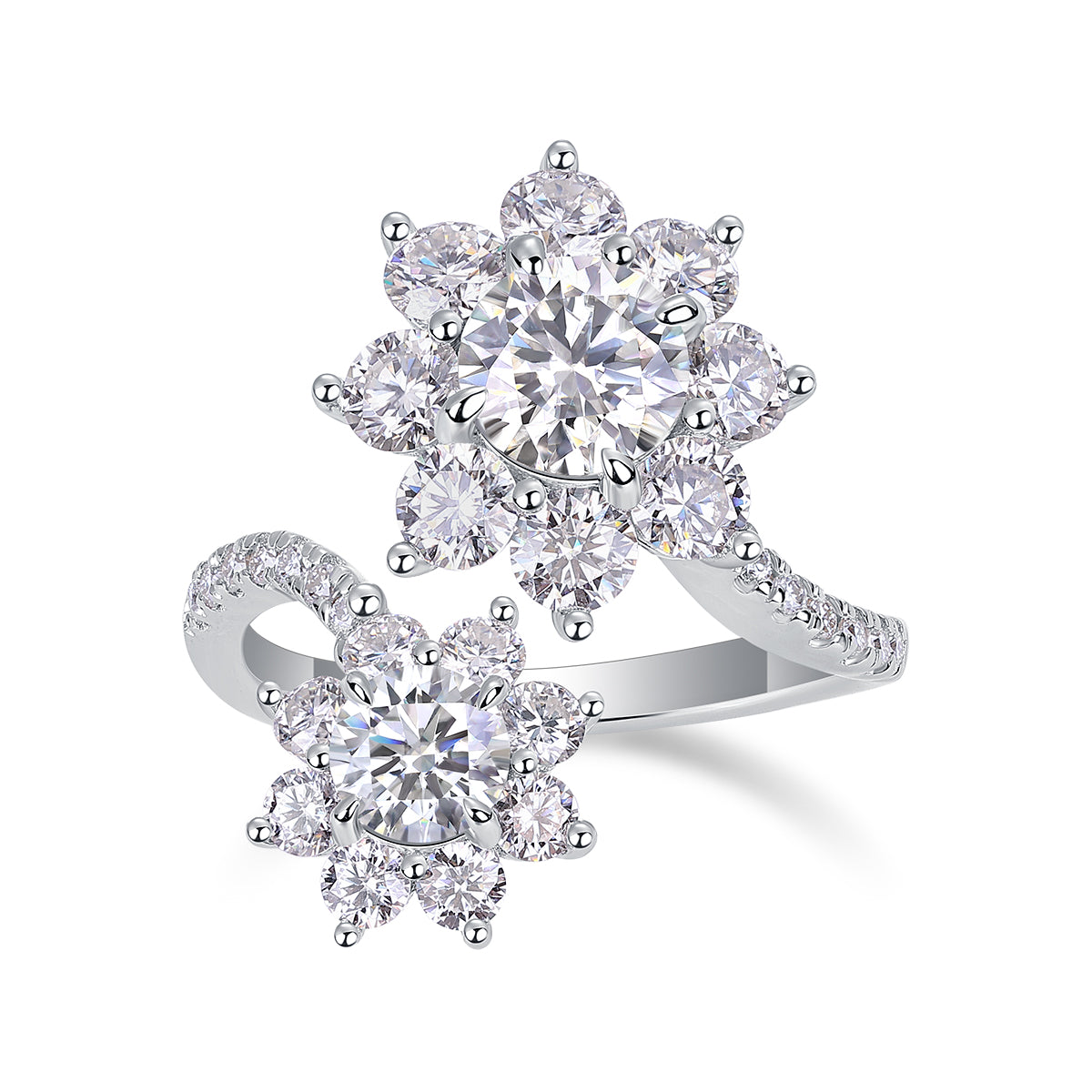 Petal Morning Dew - A Wedding Ring Set With Top-quality 1-carat Moissanite S925 Silver And Platinum-plated Diamond. The Ring Can Be Inspected With A Diamond Pen