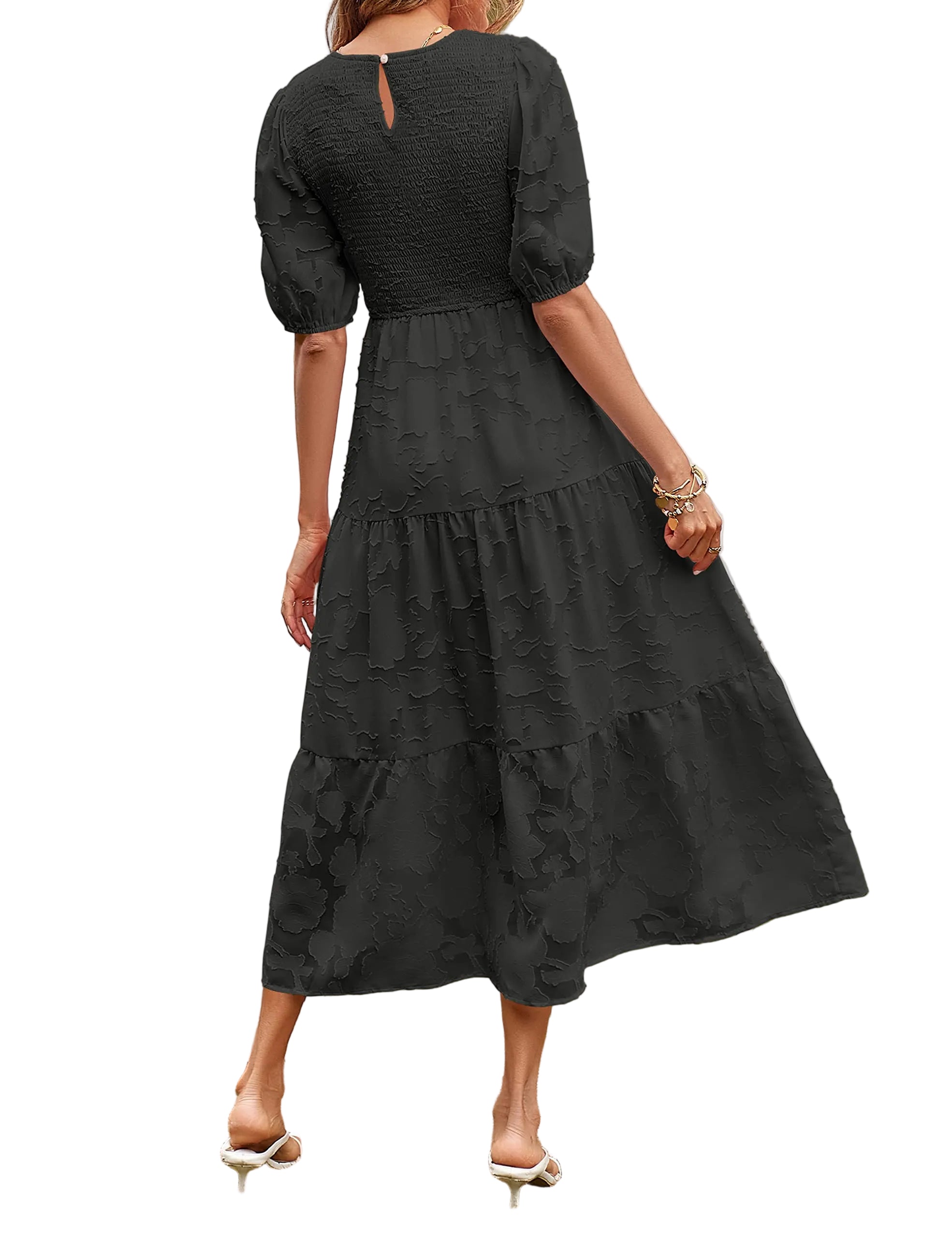 Casual Lace Dress Floral Ruffle Puff