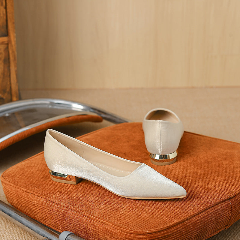 Stylish Pointed-toe Chunky-heel Flats